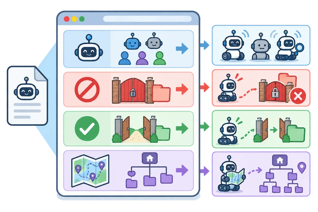 robots.txt 주요 지시어를 색상으로 구분한 도식